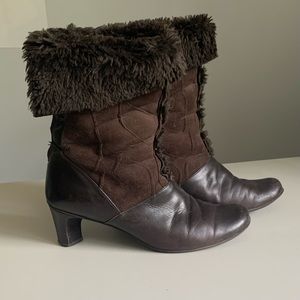 Santana Canada Women’s Chocolate Brown Leather Winter Dress Boots w Heels Sz 9